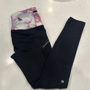 Lululemon Athletica Black and Pink Tie-Dye Leggings